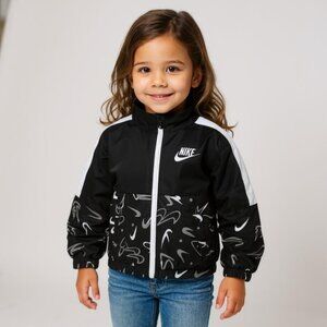Nike Kids Windbreaker Jacket Black White Girls Lightweight 6 6X NWT